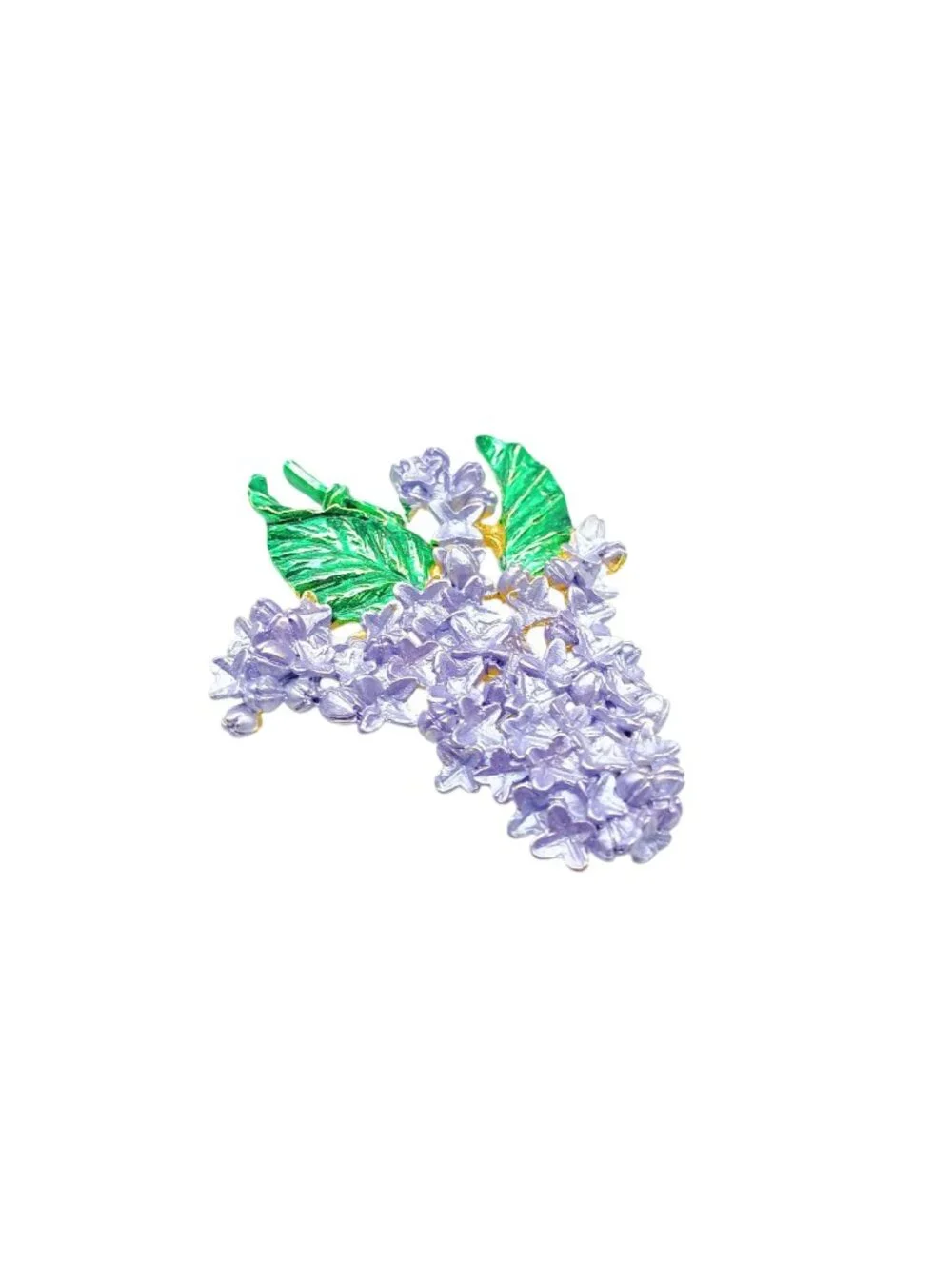 Vintage Lilac Flower Enamel & Gold-Tone Brooch Pin - Purple & Green Floral Jewel